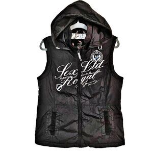 Soccx Black Size L Women Royal Tennis European Vest Zip On Hood Lined Embroidery